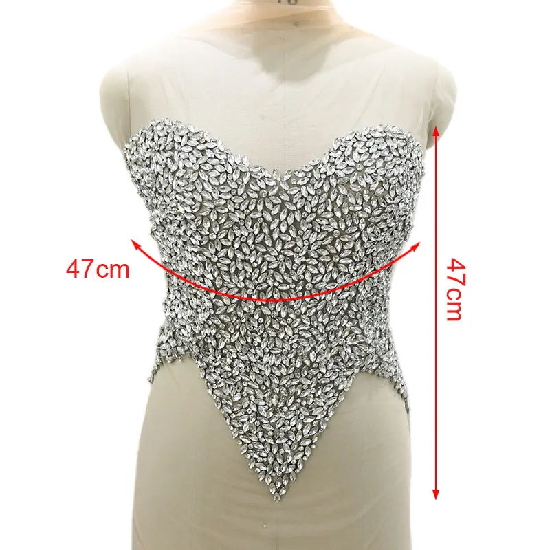 WDP-652 Best Design Fashion Candy Colors Wedding Dress Bodice Rhinestone Appliques Shine Crystal Patches for Party Gown