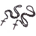 JC Crystal Wholesale Wooden Rosary Necklace Cross Weave Deep Brown Wood Beads Cross Prayer Beads Necklace
