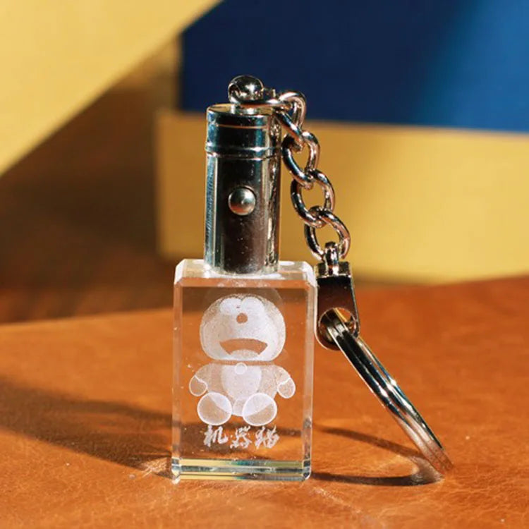 MH-Y095 Doraemon Laser Rectangle Shape Led Light Crystal Key Chain