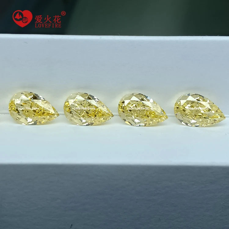 In Stock Top Quality 5A+ Synthetic Cz Diamonds Pear Shape Ice Crushed USA Yellow Cz Stone Cubic Zirconia