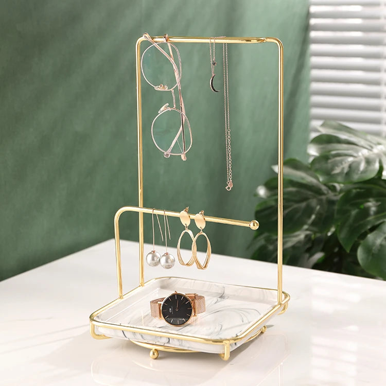 Nordic Style Natural Marble Stone Earrings Stand Displayer Jewelry Store Decorative Ring Holder Organizer Tray
