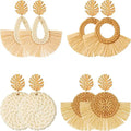 Rattan Earrings Tassel Earrings for Women Girls Lightweight Acrylic Geometric Statement Woven Bohemian Handmade Earrings