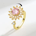 New Fashion Gold Color Sun Flower Ring Women All-Match Spinner Rotatable Design Open Adjustable Shiny Diamond Fidget Ring