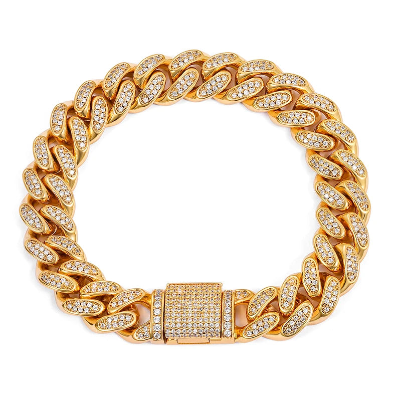 Hot Selling Necklace Jewelry 12.5mm 925 Sterling Silver Iced Out 2 Rows VVS Moissanite Hip Hop Cuban Link Bracelet