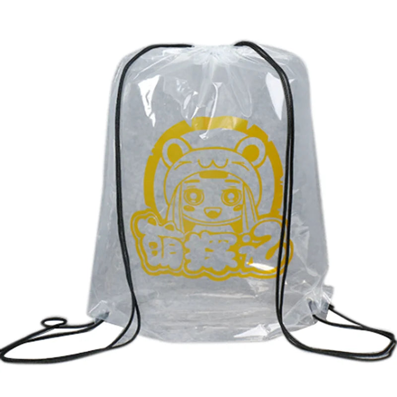 Custom Logo Printing Transparent Smooth PE Plastic Drawstring Backpack Draw String Pouch Gift Packaging Drawstring Bag