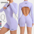One Piece Summer Sports Bodysuit & Jumpsuit for Women Gym & Running Fitness Zipper Long Sleeved Tight Sets Yoga Clothing