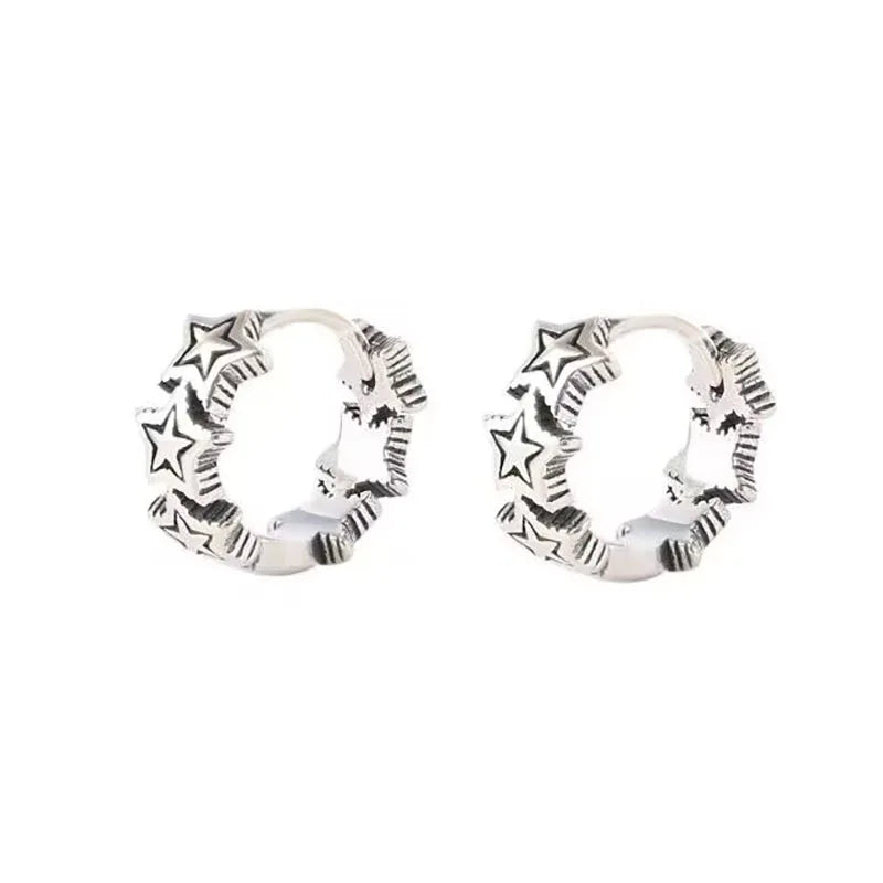2023 Factory Directly Wholesale 925 Sterling Silver Star Hoop Earrings Gold Plated Simple Fashion Retro Trendy Jewelry for Women