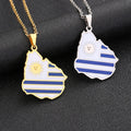 Enameled Uruguay Map Chain Necklaces Stainless Steel 18K Gold Plated Enamel Uruguay National Flag Map Pendant Necklace