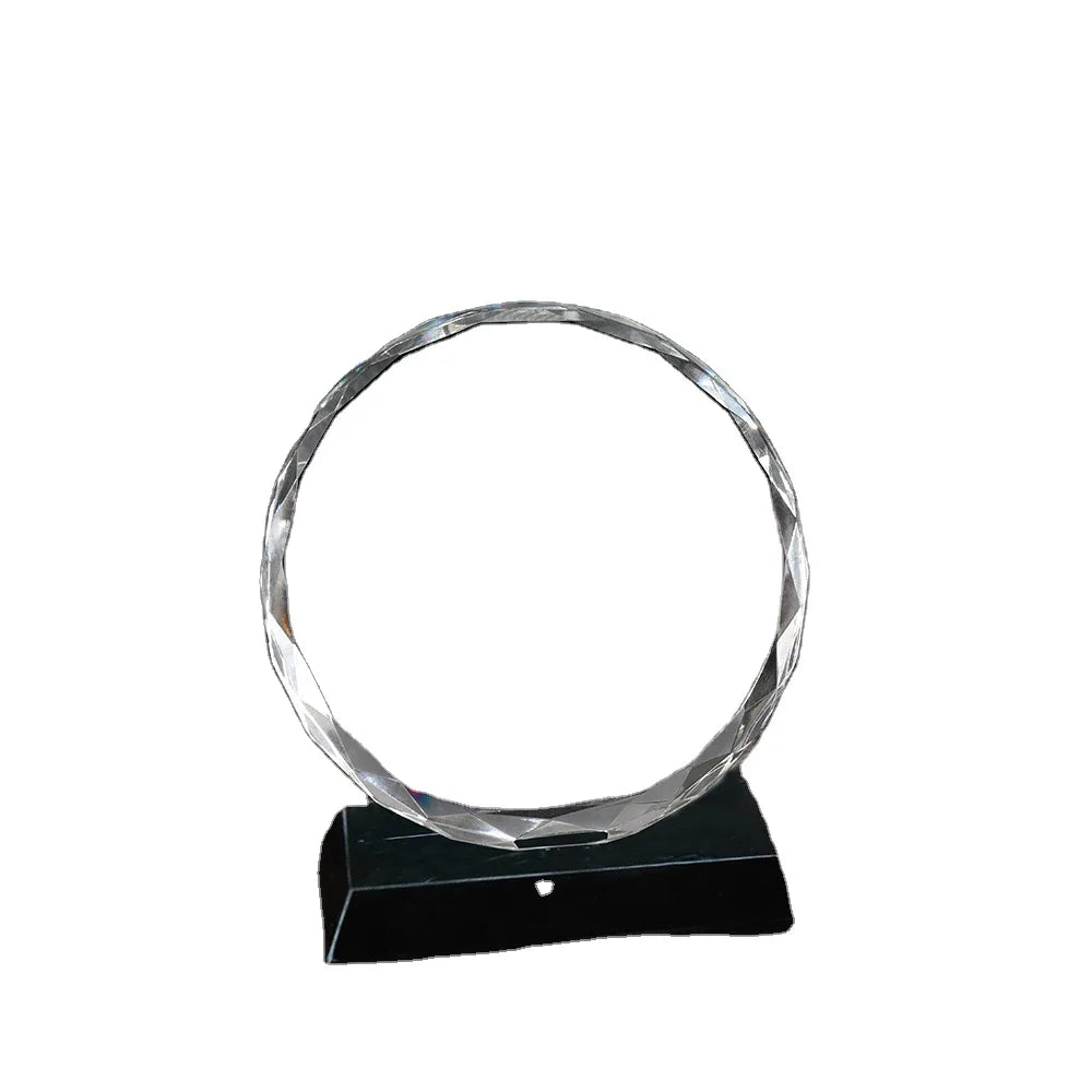 MH-NJ00575 Round Shape Crystal Trophy Award with Black Base