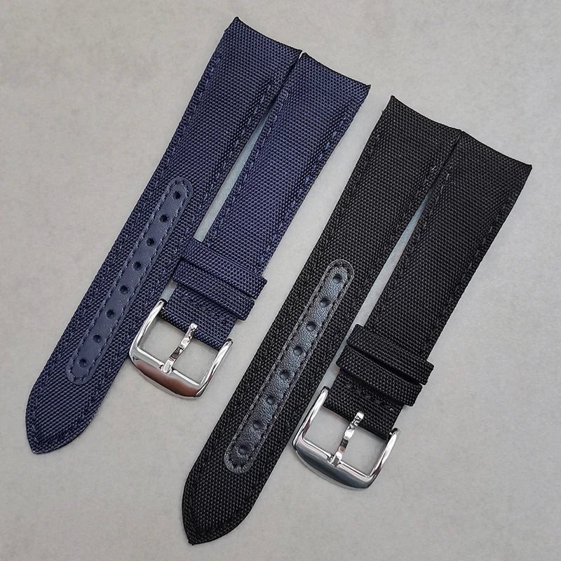 20mm 22mm New Model Latest Curve End Leather Backside Canvas Fabric Watch Band Strap