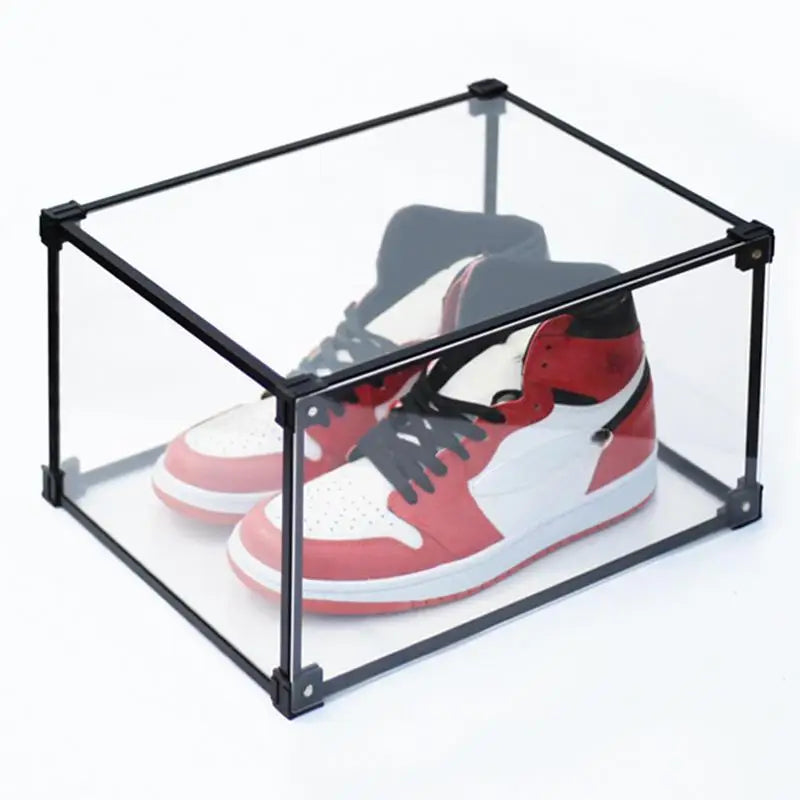 M Size Foldable Transparent Clear Stackable Drop Front Plastic Shoe Show Box Rectangle Magnetic Storage for Sneakers