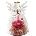 Home Decoration Handmade Angel Shape with Light Red Preserved Rose Glass Dome for Valentine's Day Christmas Day Gift Wholesale