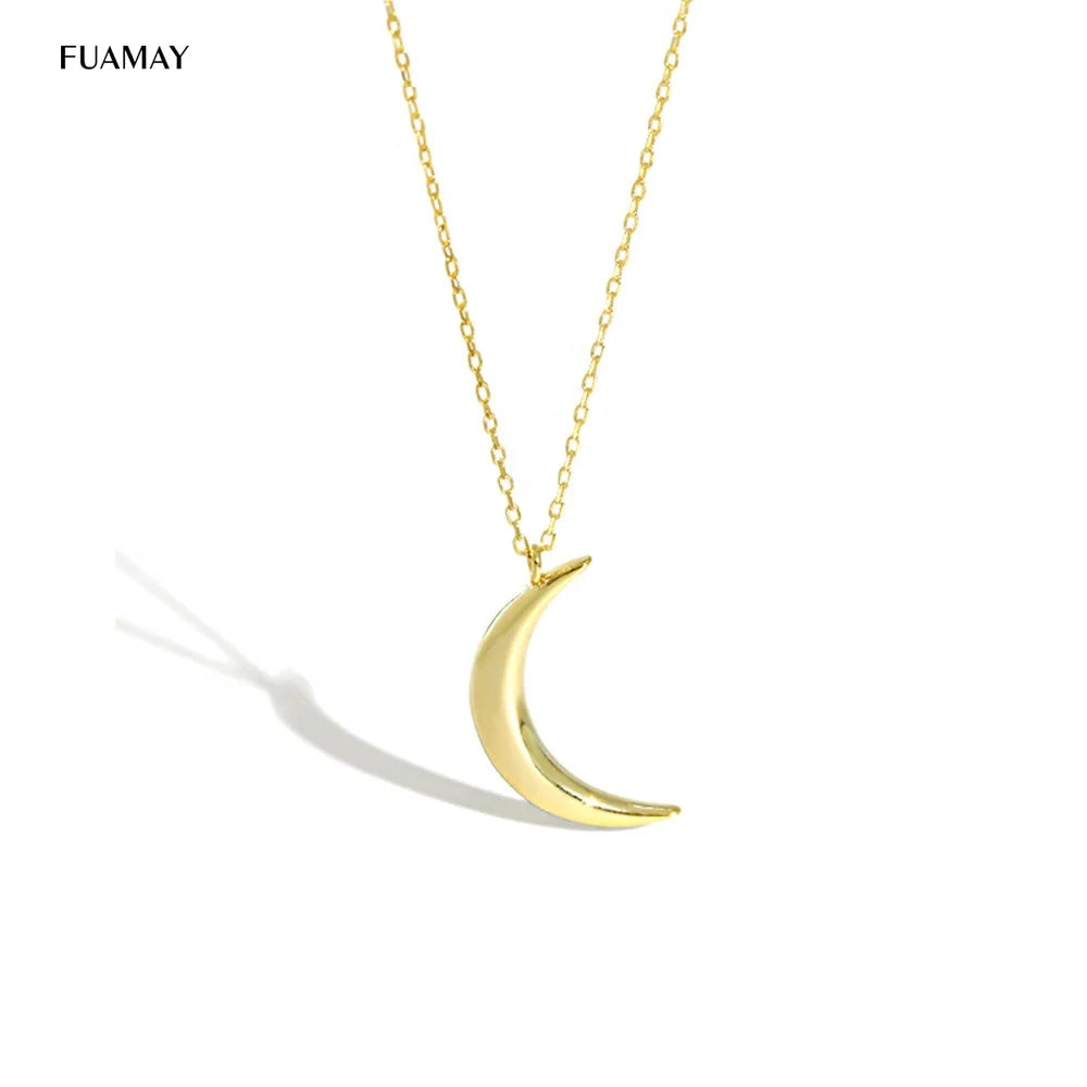 FUAMAY 925 Sterling Silver Women Girl Half Crescent Moon and Star Pendant Necklace Glow Moon Necklaces