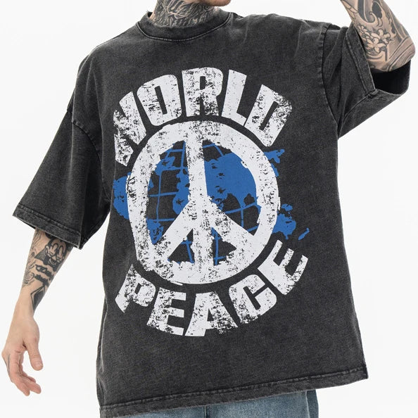 Streetwear Drop Shoulder Vintage Washed Graphic Tees Oversized Distressed Heavyweight 100% Cotton Men Acid Wash T-shirts