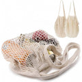 Custom Label Eco-friendly Beige Organic Cotton Mesh Tote Bag with Long Handle Portable Washable Food Storage Shopping Bag