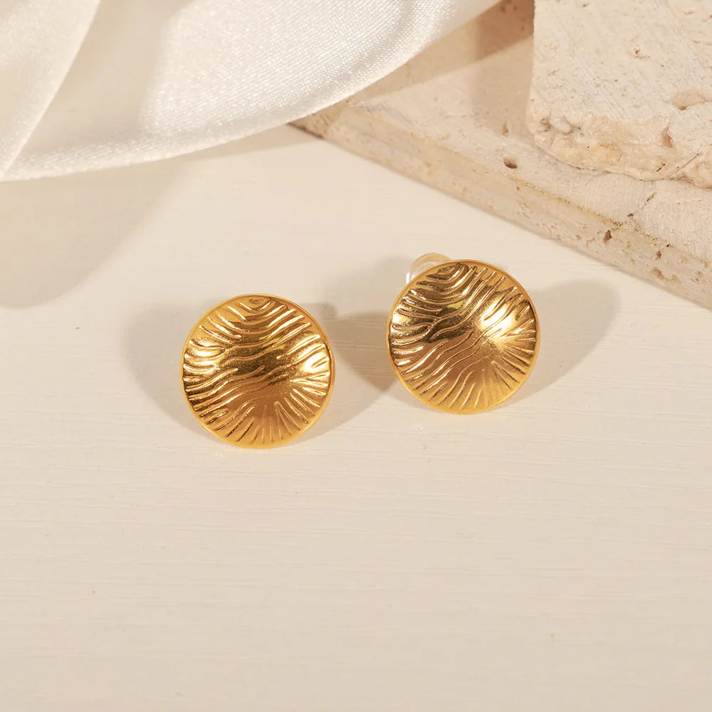 JOOLIM High End 18K Gold Plated Chunky Round Water Ripple Stud Earring Stainless Steel Fashion Jewelry Wholesale
