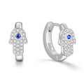 925 Sterling Silver Rhodium Plated Hamsa CZ Custom Earrings Hoop Trendy Wedding Party Gift