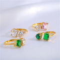 Stone Not Fall  Custom Logo 18K PVD  Gold Clear Big Cubic CZ Adjustable  Stainless Steel  Ring Fashion Jewelry