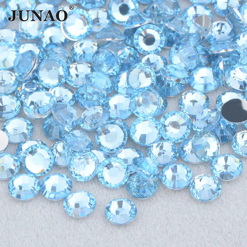 JUNAO Wholesale 2mm 3mm 4mm 5mm 6mm Flatback Nail Crystal Stones Light Sapphire Round Resin Rhinestones