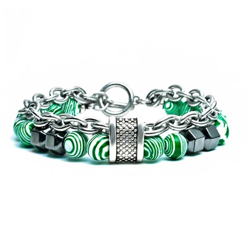 Wholesale Geometric Rhombus Natural White Jade Malachite Irregular Crushed Stone Bracelet