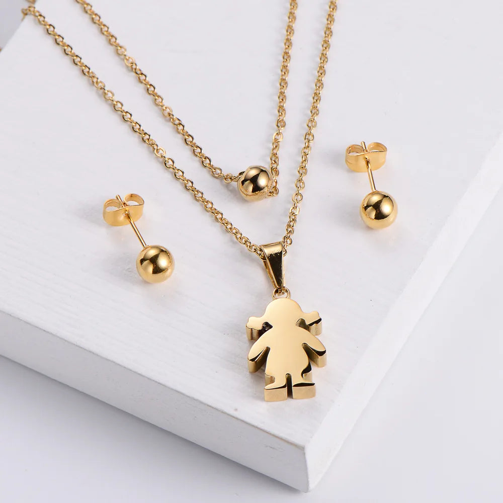 Beauty Little Young Girls Pendant Earring Stainless Steel Jewelry Sets