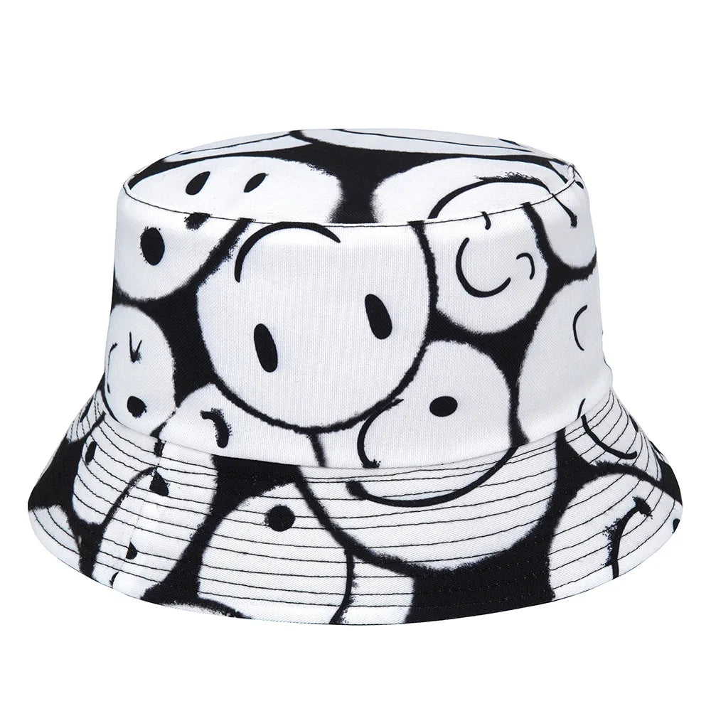 Low Moq Wholesale Summer Sunshade Woman Printing Smile Face Bucket Hat for Summer
