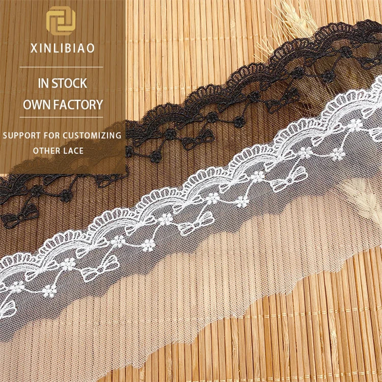 100% Polyester Water-Soluble Embroidery Lace Fabric Beautiful  Lace Fabric with Pearl Decor for Parties Decorations