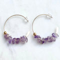 Boho Minimalist Natural Crystal Gravel Birthstone EarringsRaw Amethyst 14K Gold Filled Hoop Earrings for Women