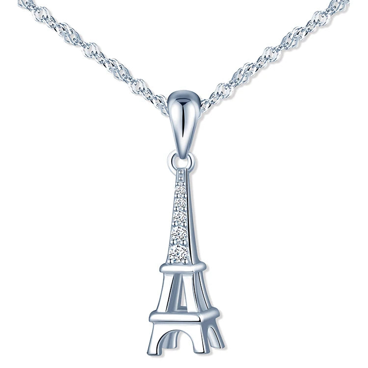 Korean Necklace Jewelry 925 Sterling Silver eiffel Tower Necklace for Women