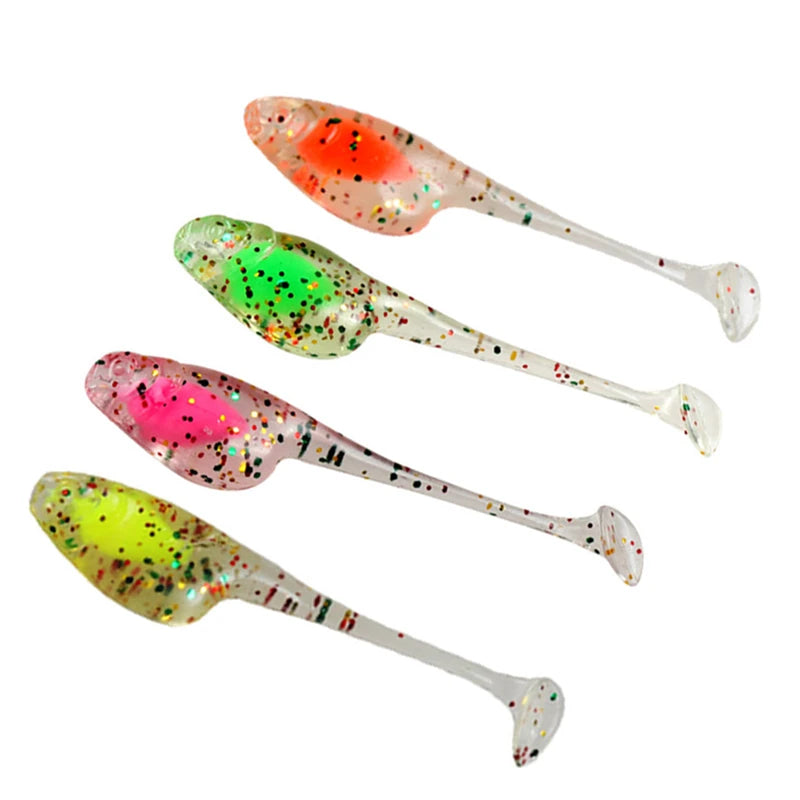 Root Fishing Floating Water TPR Sandwich Soft T-tail 20Pcs/Box Soft Worm Freshwater Micro-Object  Fishing Lures