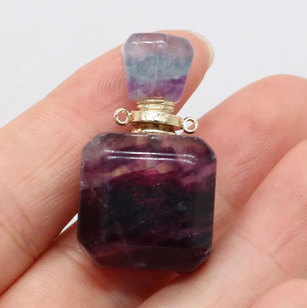 HZ Natural Quartz Healing Crystal Gemstone Reiki Fluorite Essential Oil Diffuser Perfume Bottle Pendant