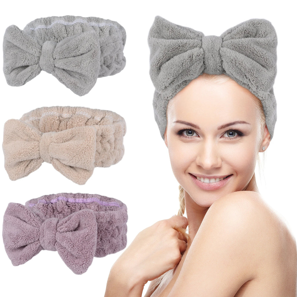 Hair Accessories Soft Carol Fleece Turban Bowknot Hair Band Custom Makeup Bow Spa Headband for Women