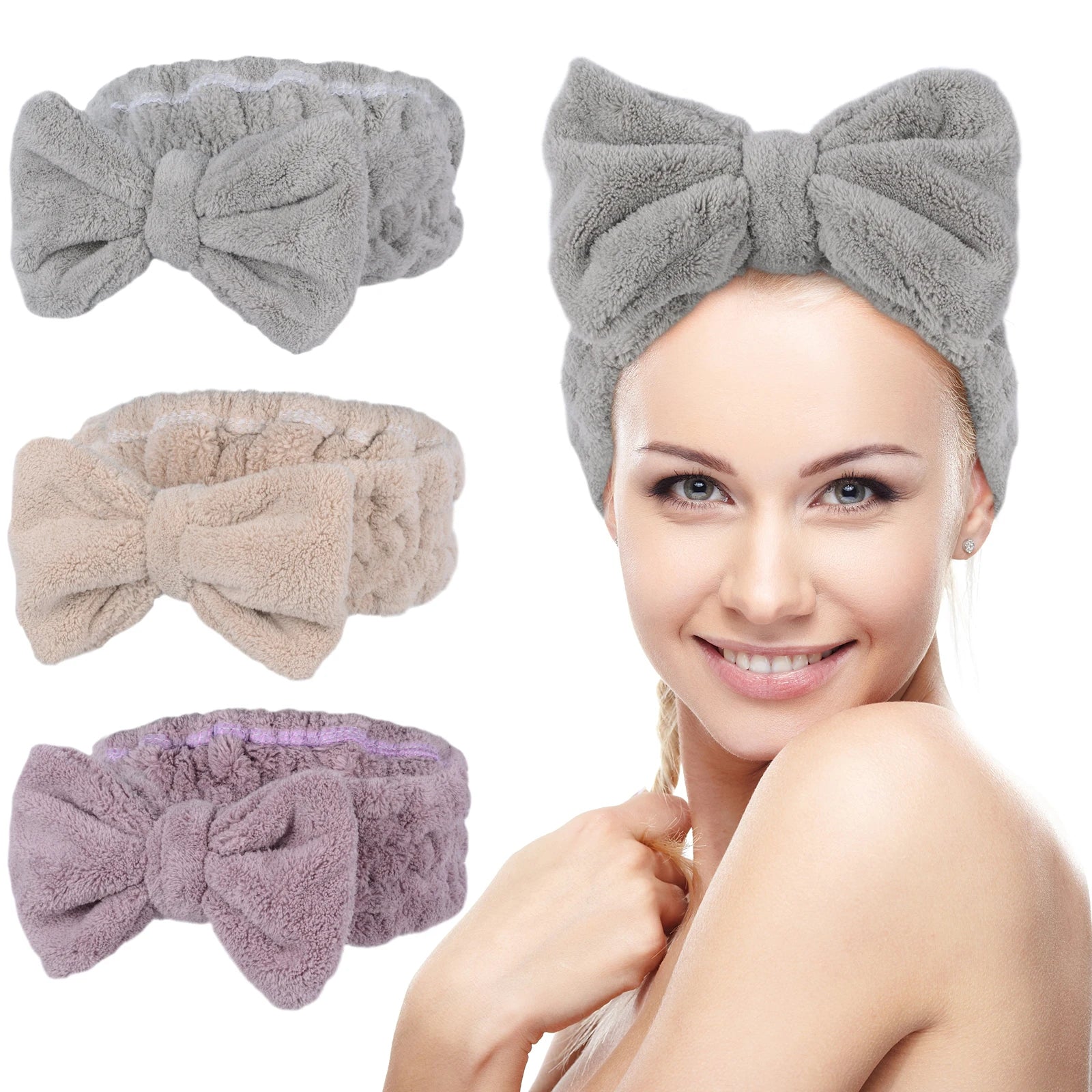 Hair Accessories Soft Carol Fleece Turban Bowknot Hair Band Custom Makeup Bow Spa Headband for Women