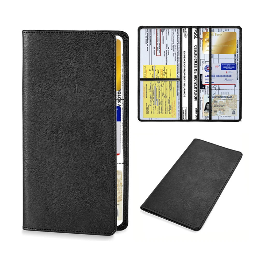 Leather Vehicle License Registration Holder for Car Document Card Glove Box Organizer