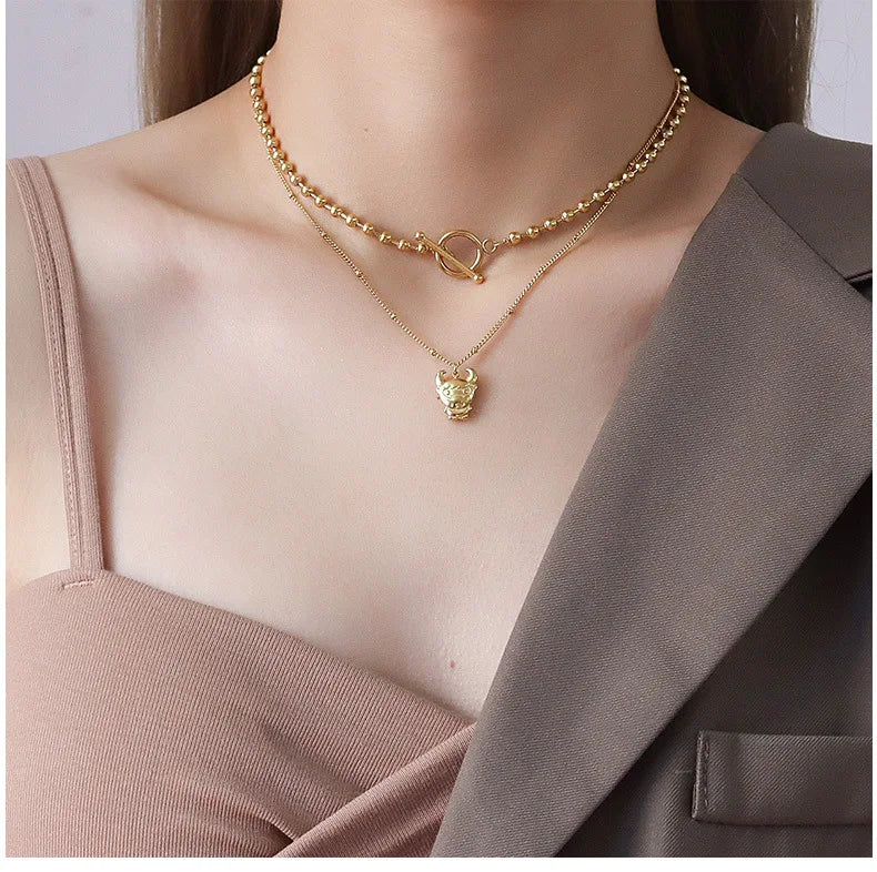 18k Gold Plated Stainless Steel Cute Lucky Cattle Pendant Necklace for Girl