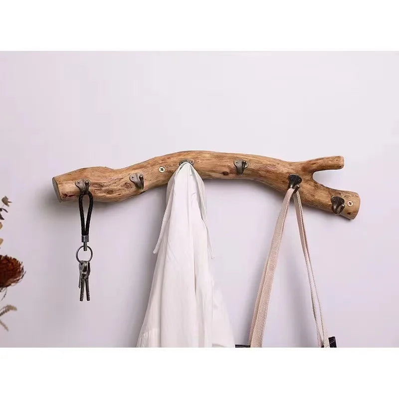 Novelty Bathroom Wall Mounted Coat Rack  Wood Dual Double Hook Wall Mounted Clothes Towel Coat Robe Rustic Wood Wall Hook