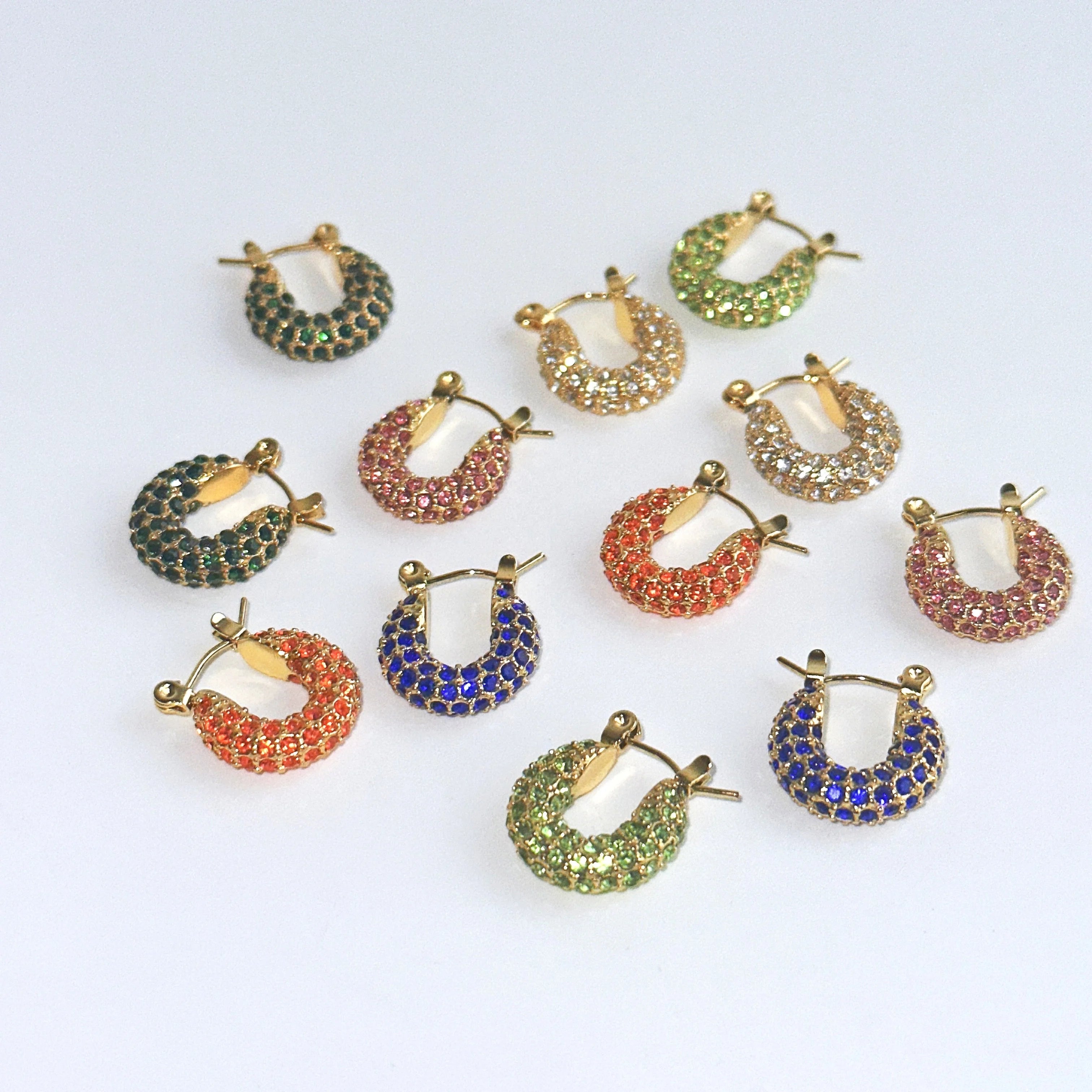 2024 Dazan New 18k PVD Gold Plated 1.5CM Hypoallergenic Stainless Steel Ins Style Green Colorful Zircon Earrings for Women