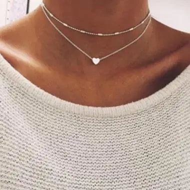 Hot Sale Minimalist Style Small love Neck Chain Copper Heart Double Pendant Clavicle Necklace