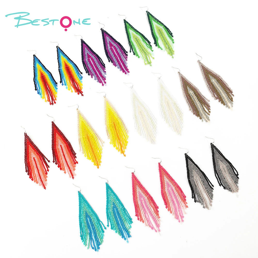 Bestone 2025 Hot Design New Fashion Tassel Earrings DIY Braided Christmas Seed Beads Earrings