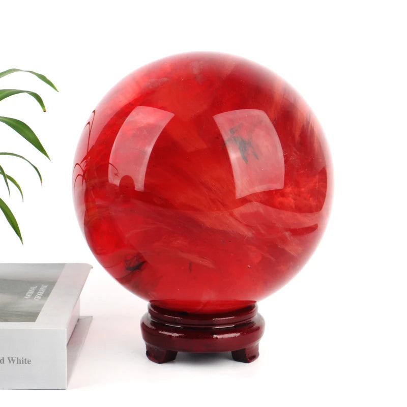 CHUSE Large Crystal Ball Red Smelting Stone Smelt Quartz Crystal Sphere for Home Office