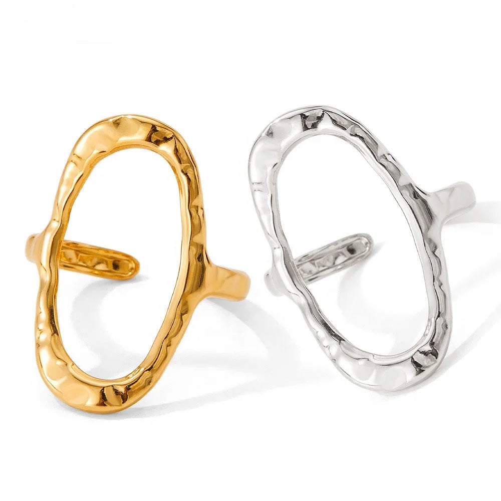 Textured Chunky Hammered Hollow Ring Simple Over Stainless Steel Open Ring for Women