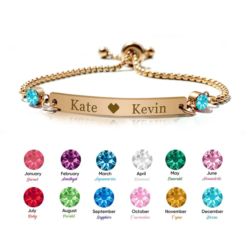 Adjustable Bracelet Personalized Bracelet Custom Jewelry Stainless Steel Bracelet Birth Stones Customized Name Logo