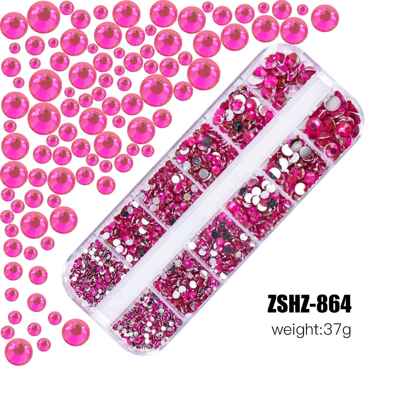 12Grid Multi Size Glass Nail Rhinestones Mixed Colors Flat-back AB Crystal Strass 3D Charm Pink Red DIY Manicure Nail Decoration
