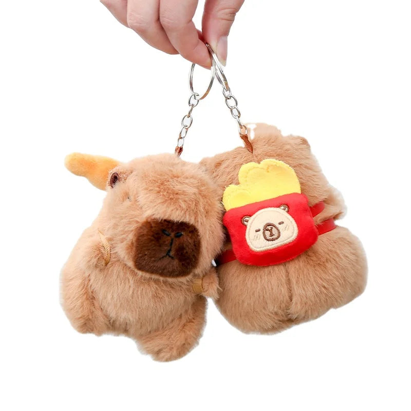 Kawaii Capybara Plush Keychain Stuffed Guinea Pig Simulation Hamburger Croissant Taiyaki Capybara Plush Stuffed Animal Toys Doll