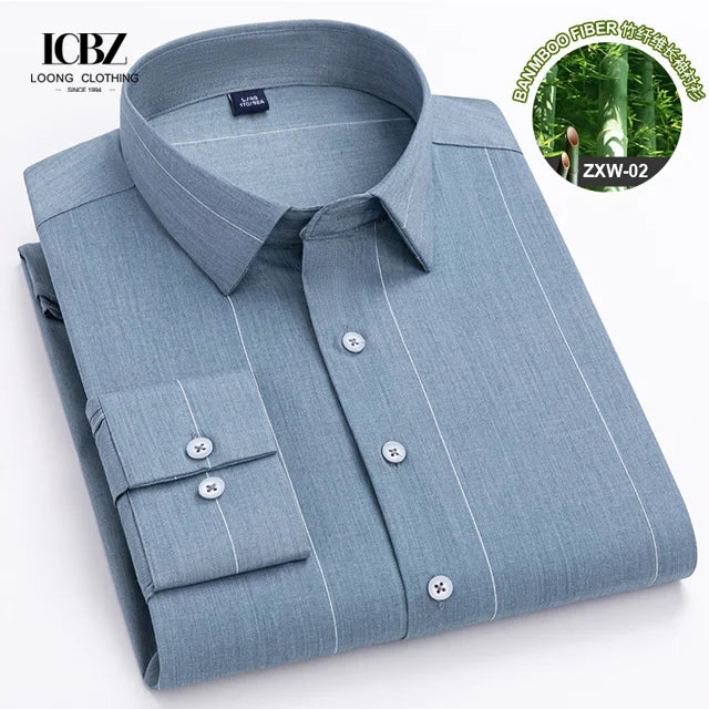 LCBZ New Men'S Bamboo Fiber Printed Long Sleeve Shirt Casual Shirt Stretch Comfortable Non-Iron Shirt