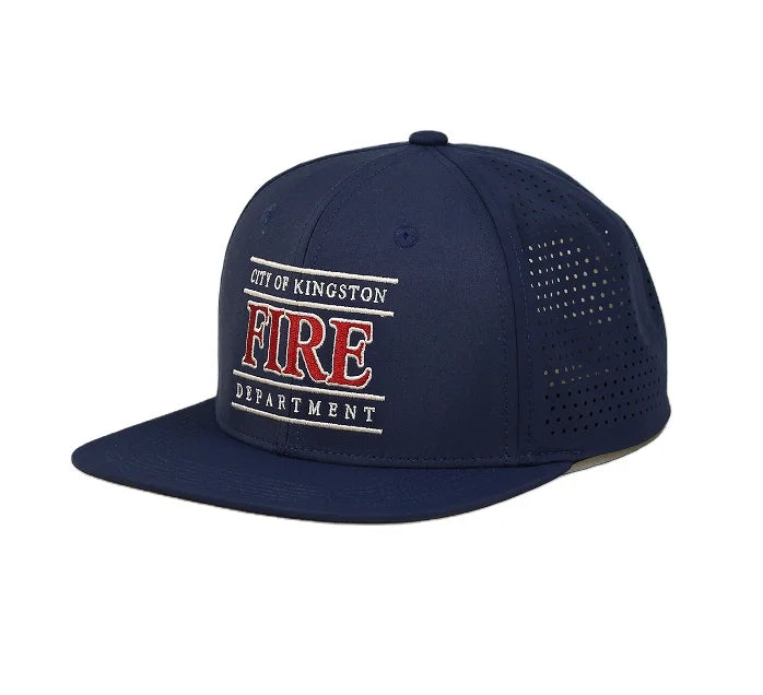 Custom Navy Blue 6-Panel Dad Hat Waterproof Laser Cut Perforated Baseball Cap with Flat Brim Stylish for Casual Wear