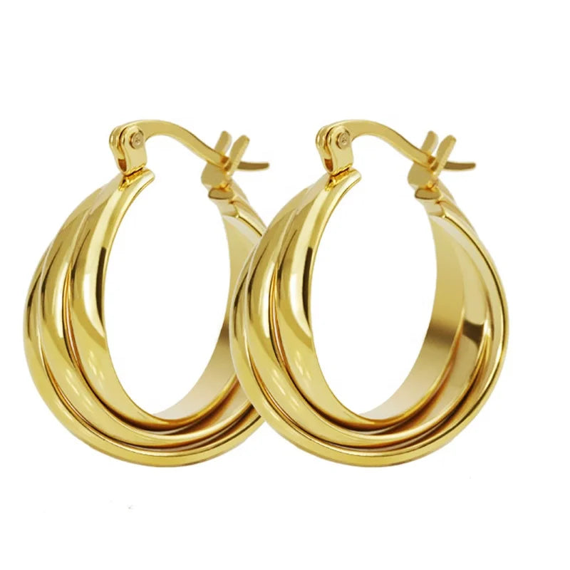 High Quality Stainless Steel Gold Hoop Earrings Gold Multi Layered Hoop Stainless Steel Earrings