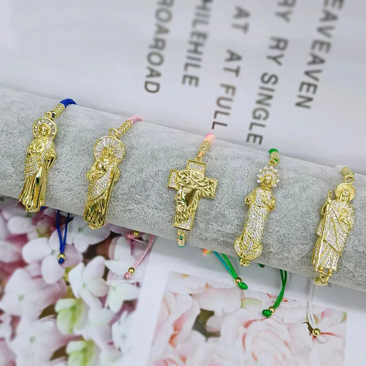 BC3033 18k Gold Plated Cz Diamond Saint Jude Thaddeus Bracelet Christian Catholic Saint Chain Bracelet San Judas Tadeo Bracelet