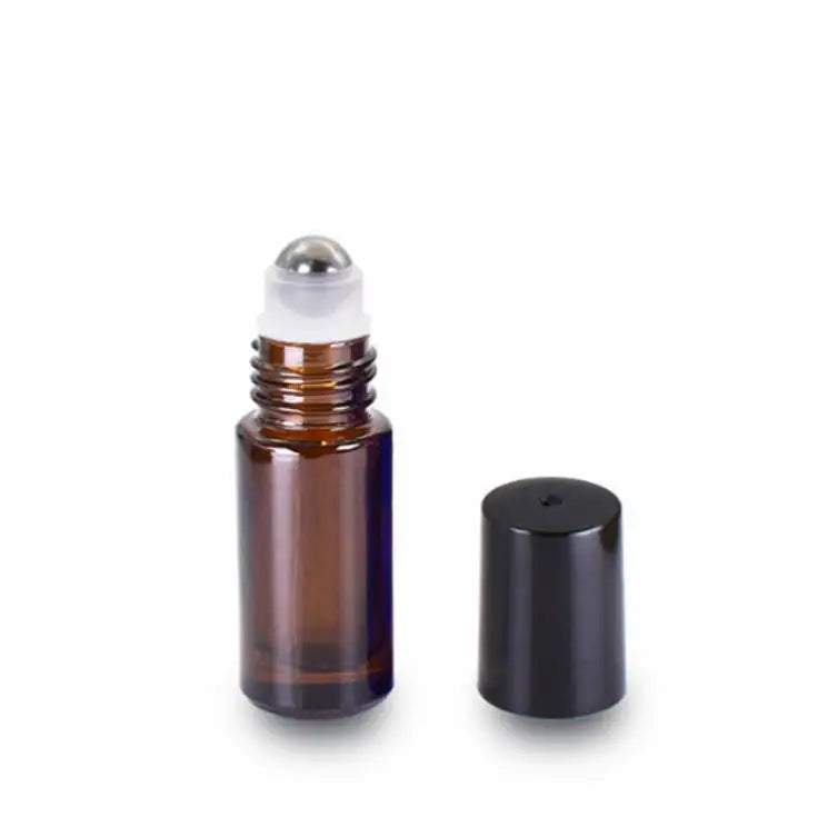 5ml Thick Amber /browm Color Glass Roll on Bottle Essential Oil Bottle With Steel Roller