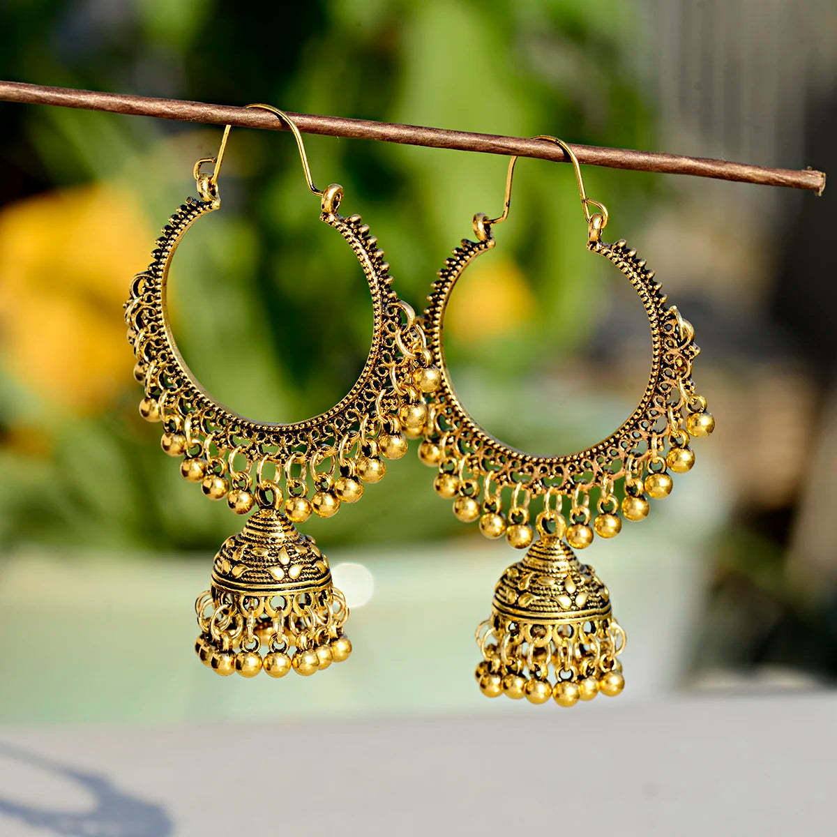 Gold Boho Indian Jhumka Big Bell Drop Dangle Earrings for Women Vintage Sliver Color Metal Round Circle Earring Gypsy Jewelry